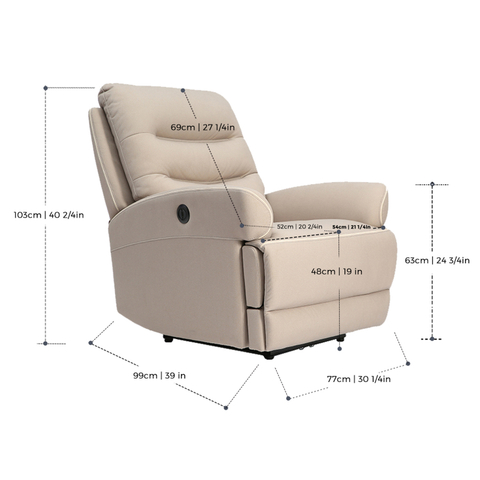 Modern Style Beige Home Cinema Relax Leather Couch Chair Furniture Electric Recliner Sofa Chair For Living Room LE2027