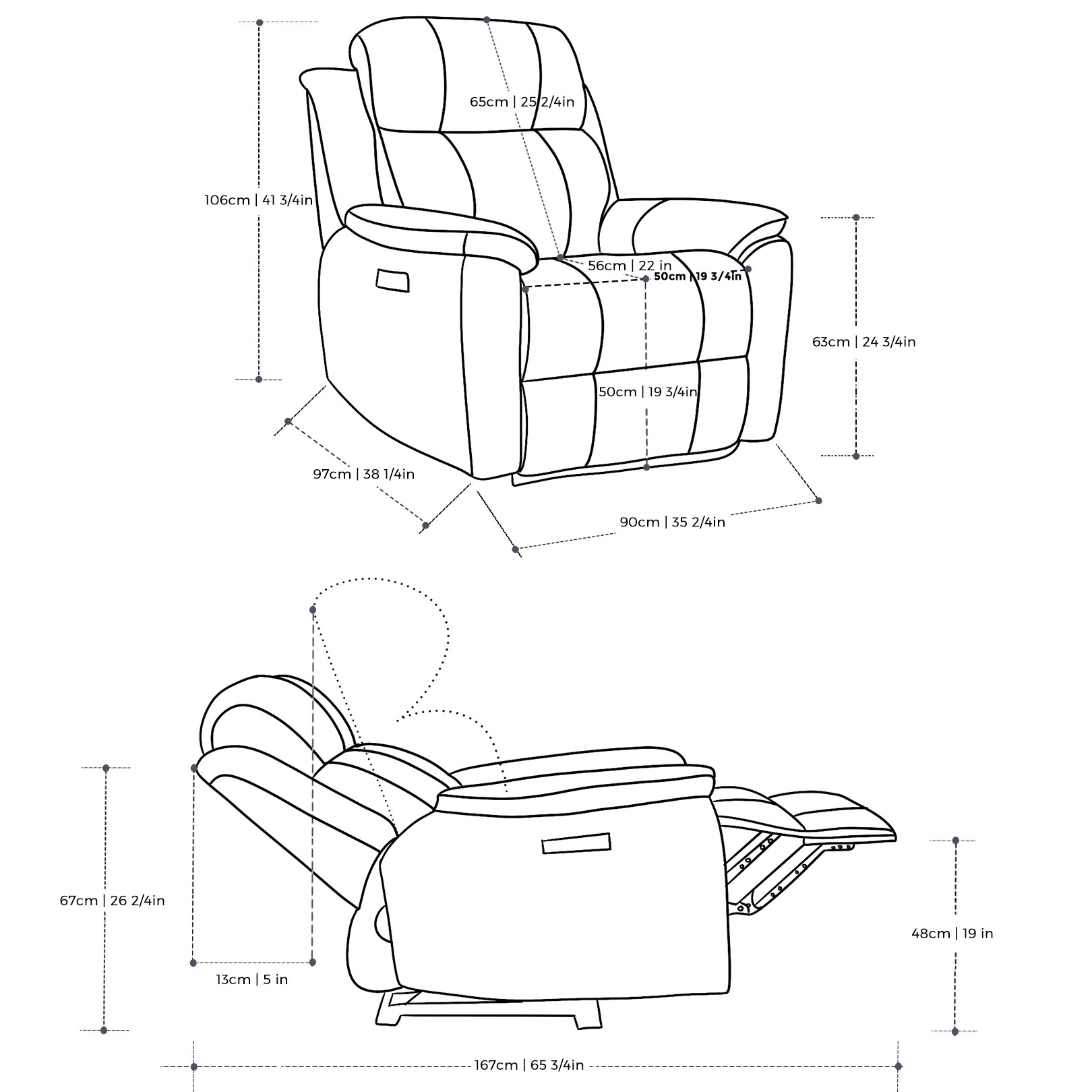 American Wide Seat Electric Function Single Recliner Chair LE2033