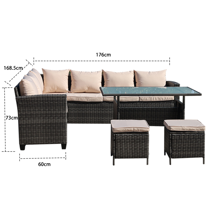 Outdoor Corner Rattan Leisure Combined Sofa with Coffee Table HW1001