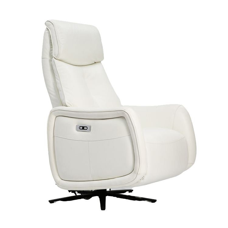 Postmodern Minimalist Bedroom Genuine Leather Accent Swivel Chaise Lounge Chair LE3013