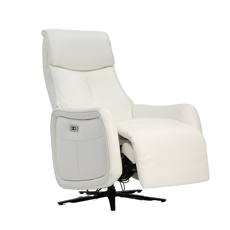 Postmodern Minimalist Bedroom Genuine Leather Accent Swivel Chaise Lounge Chair LE3013