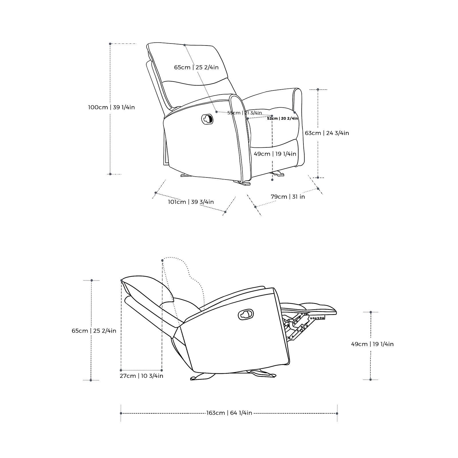 New Design Modern One Seat Armchair Home Theater Fabric Lazy Manual Recliner Chair LE2126